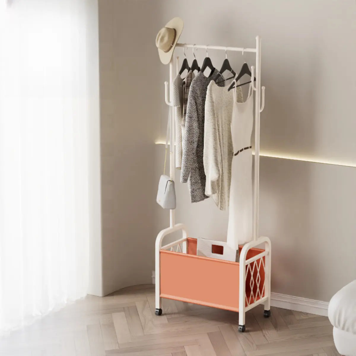 Rectangular Metal Black Multi-Functional Basket Coat Rack Image - 8