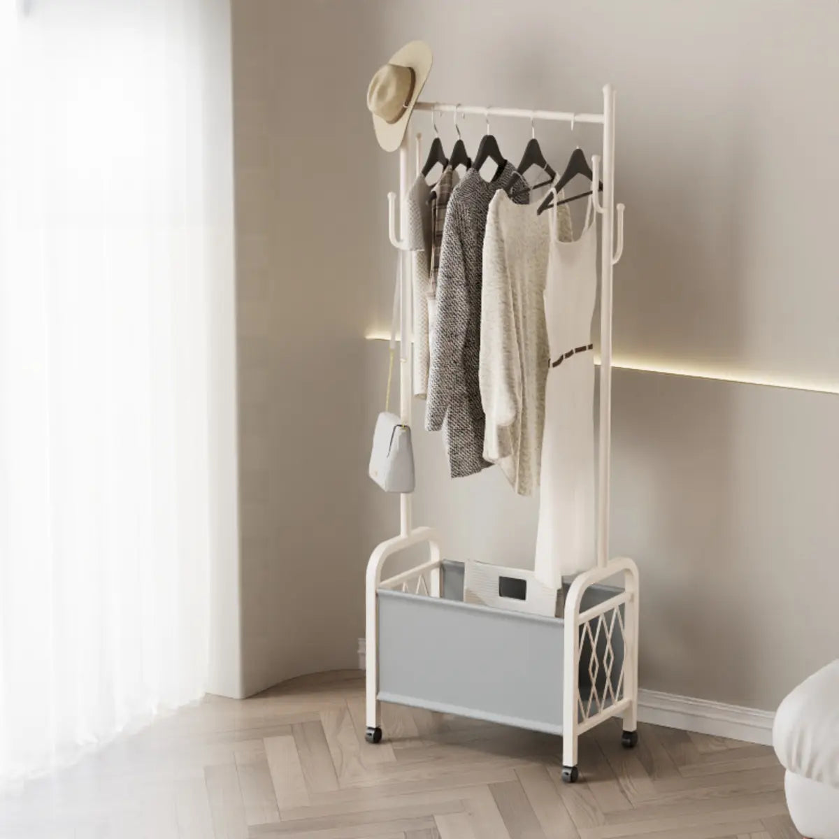 Rectangular Metal Black Multi-Functional Basket Coat Rack Image - 9