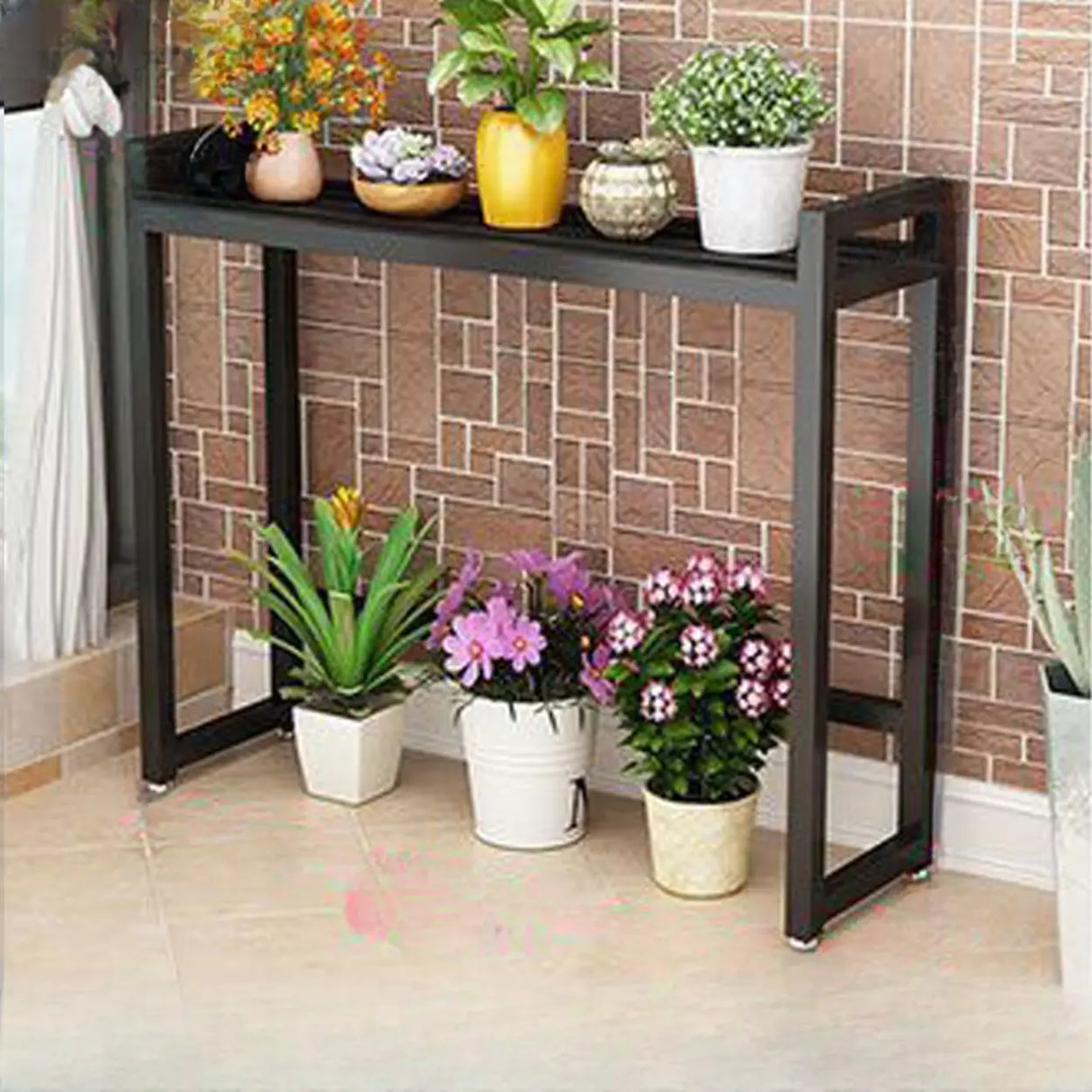 Rectangular Metal Indoor Waterproof Plant Stand Black Image - 11