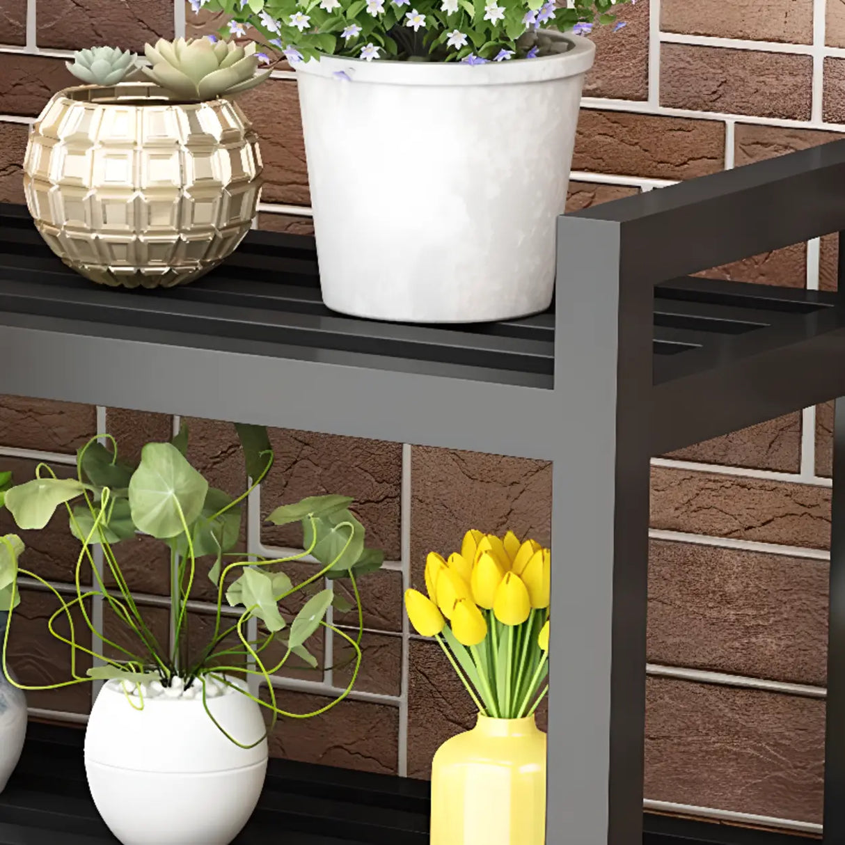 Rectangular Metal Indoor Waterproof Plant Stand Black Image - 13