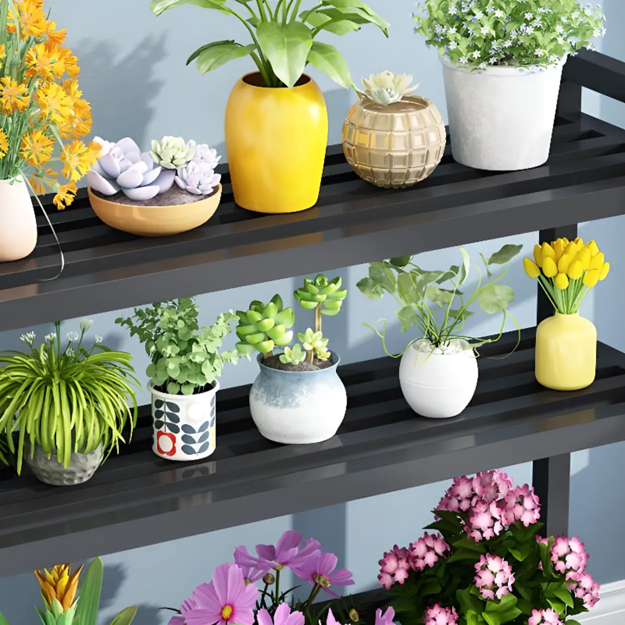 Rectangular Metal Indoor Waterproof Plant Stand Black Image - 14