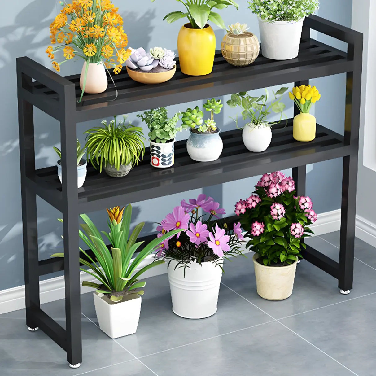 Rectangular Metal Indoor Waterproof Plant Stand Black Image - 1