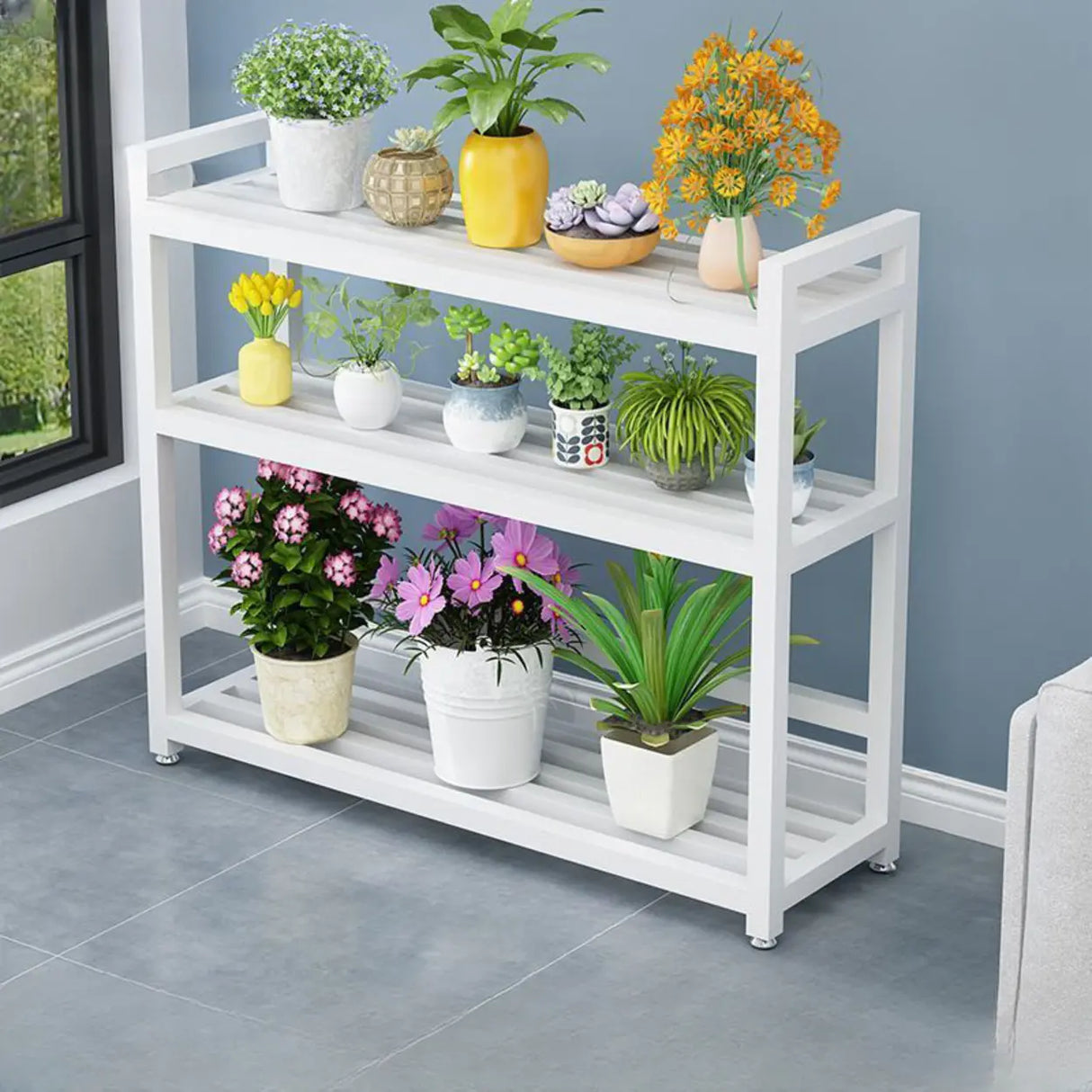 Rectangular Metal Indoor Waterproof Plant Stand Black Image - 2