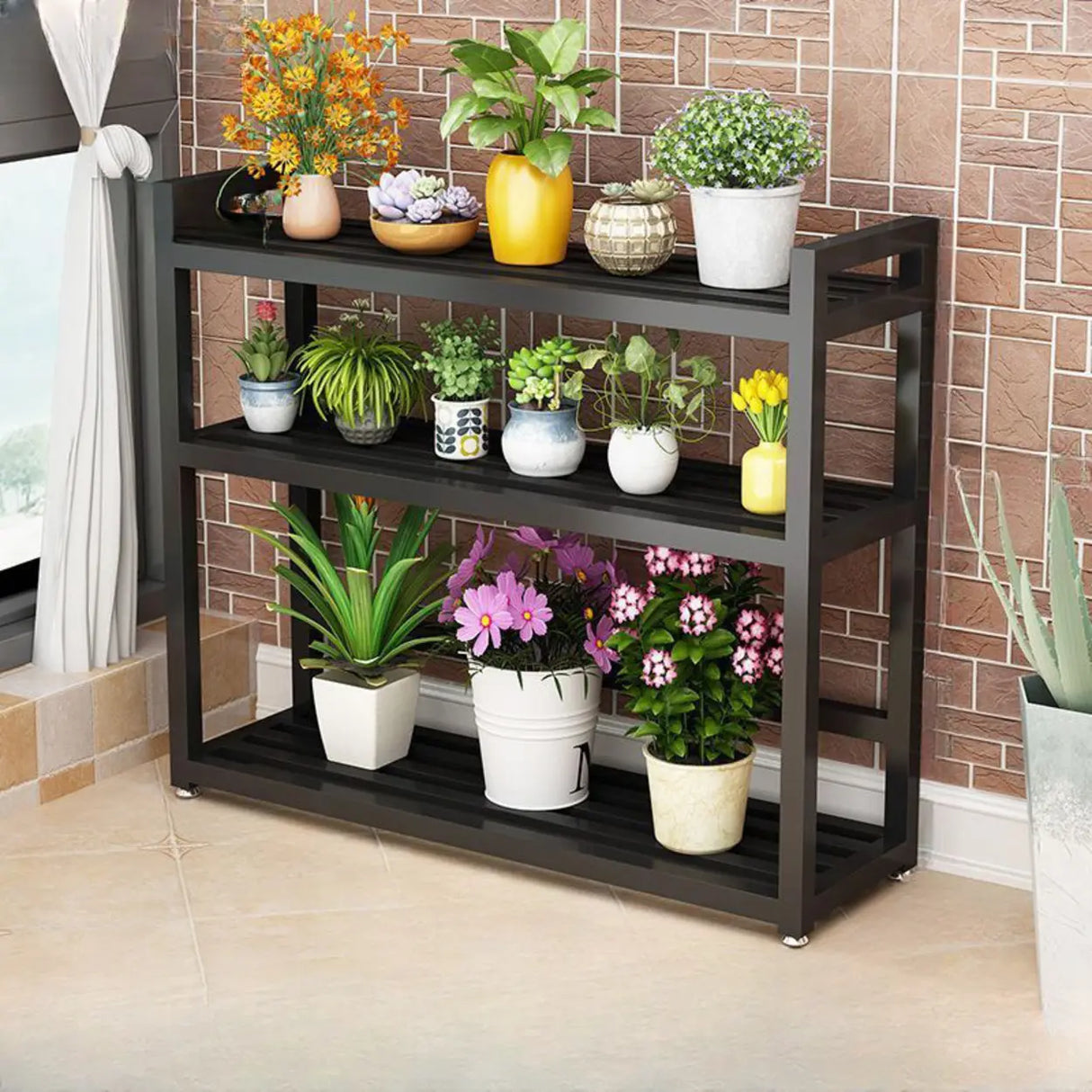 Rectangular Metal Indoor Waterproof Plant Stand Black Image - 3