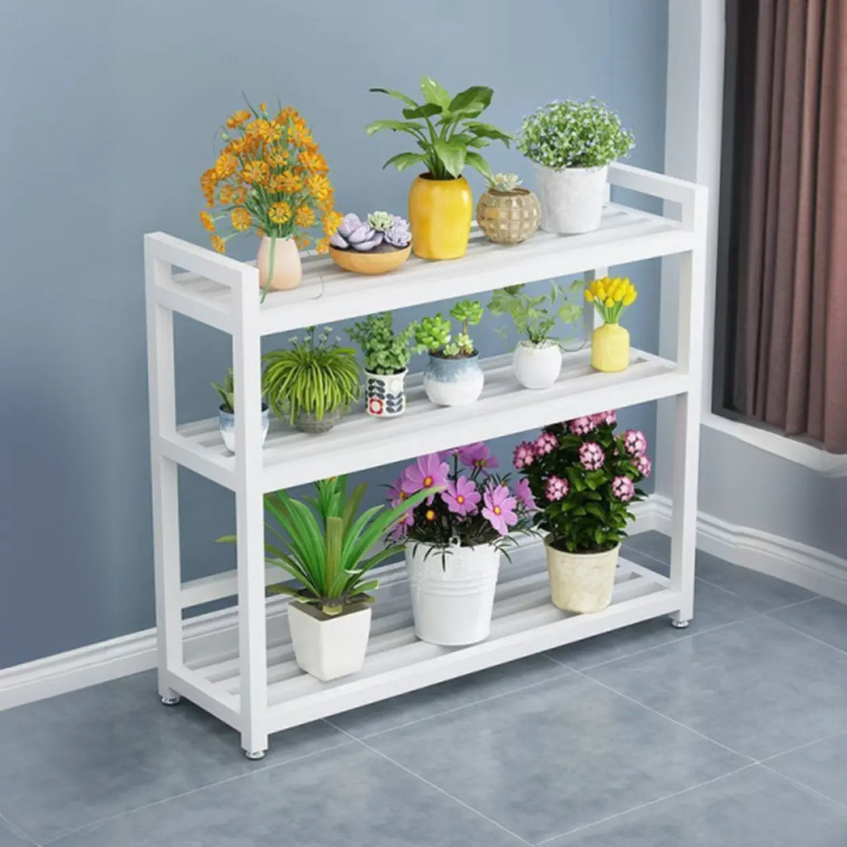 Rectangular Metal Indoor Waterproof Plant Stand Black Image - 4