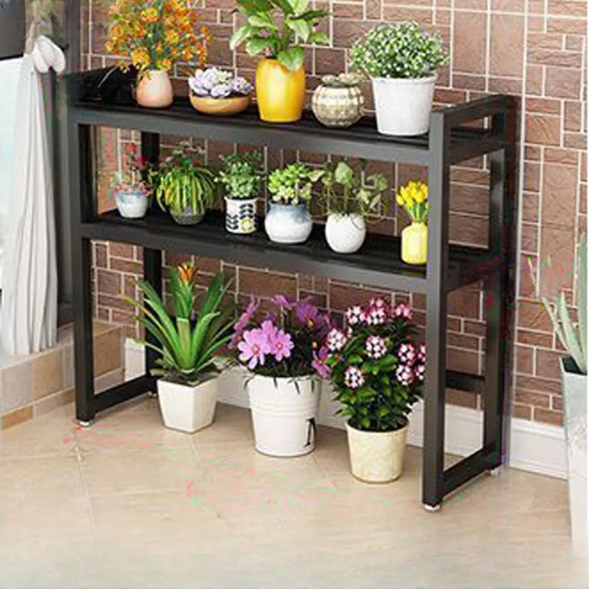 Rectangular Metal Indoor Waterproof Plant Stand Black Image - 5