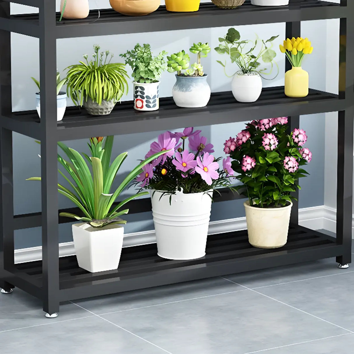Rectangular Metal Indoor Waterproof Plant Stand Black Image - 8