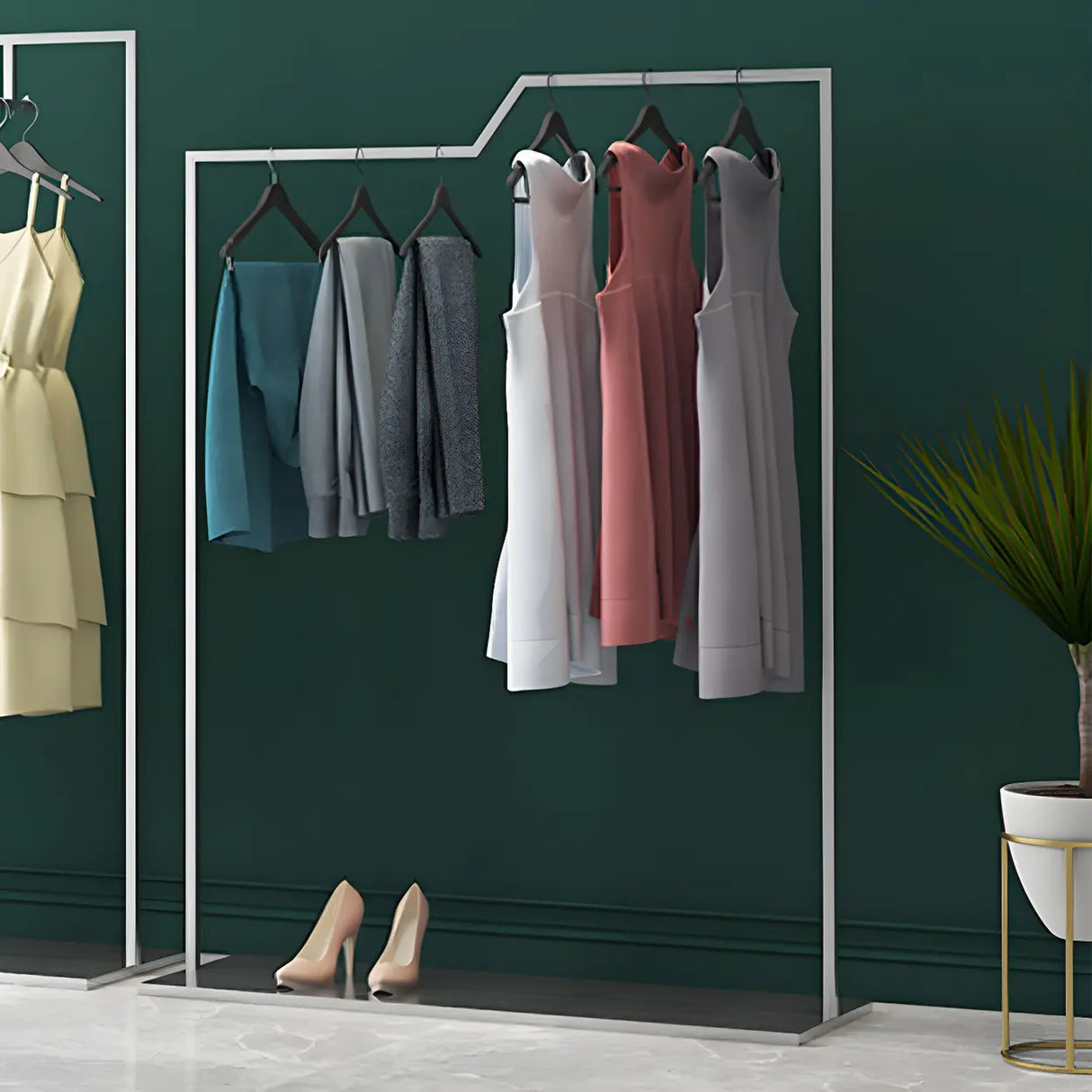 Rectangular Metal Silver Freestanding Coat Rack Organizer Image - 1