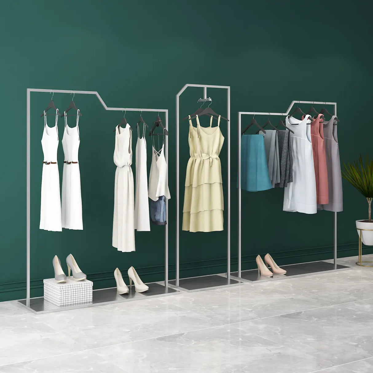 Rectangular Metal Silver Freestanding Coat Rack Organizer Image - 3