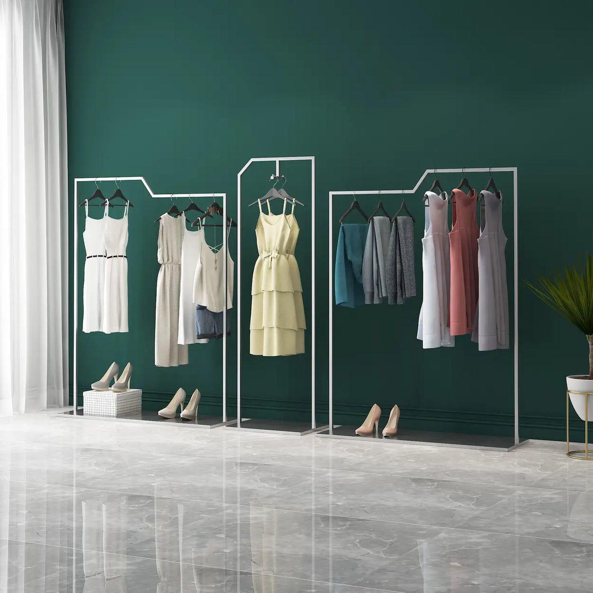 Rectangular Metal Silver Freestanding Coat Rack Organizer Image - 8