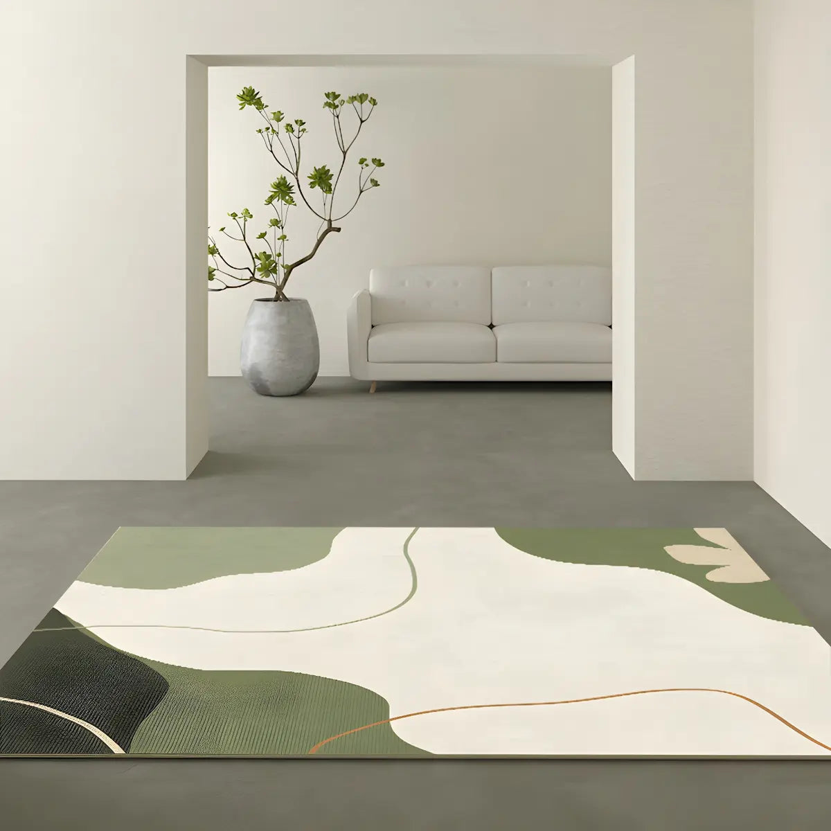 Rectangular Modern Abstract Polyester Green Area Rug Image - 2