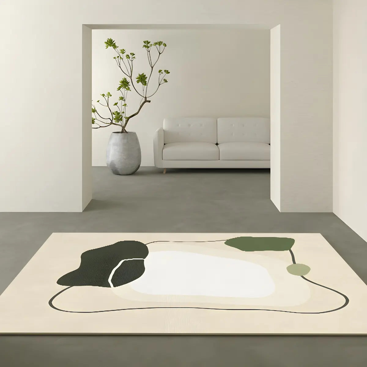 Rectangular Modern Abstract Polyester Green Area Rug Image - 3