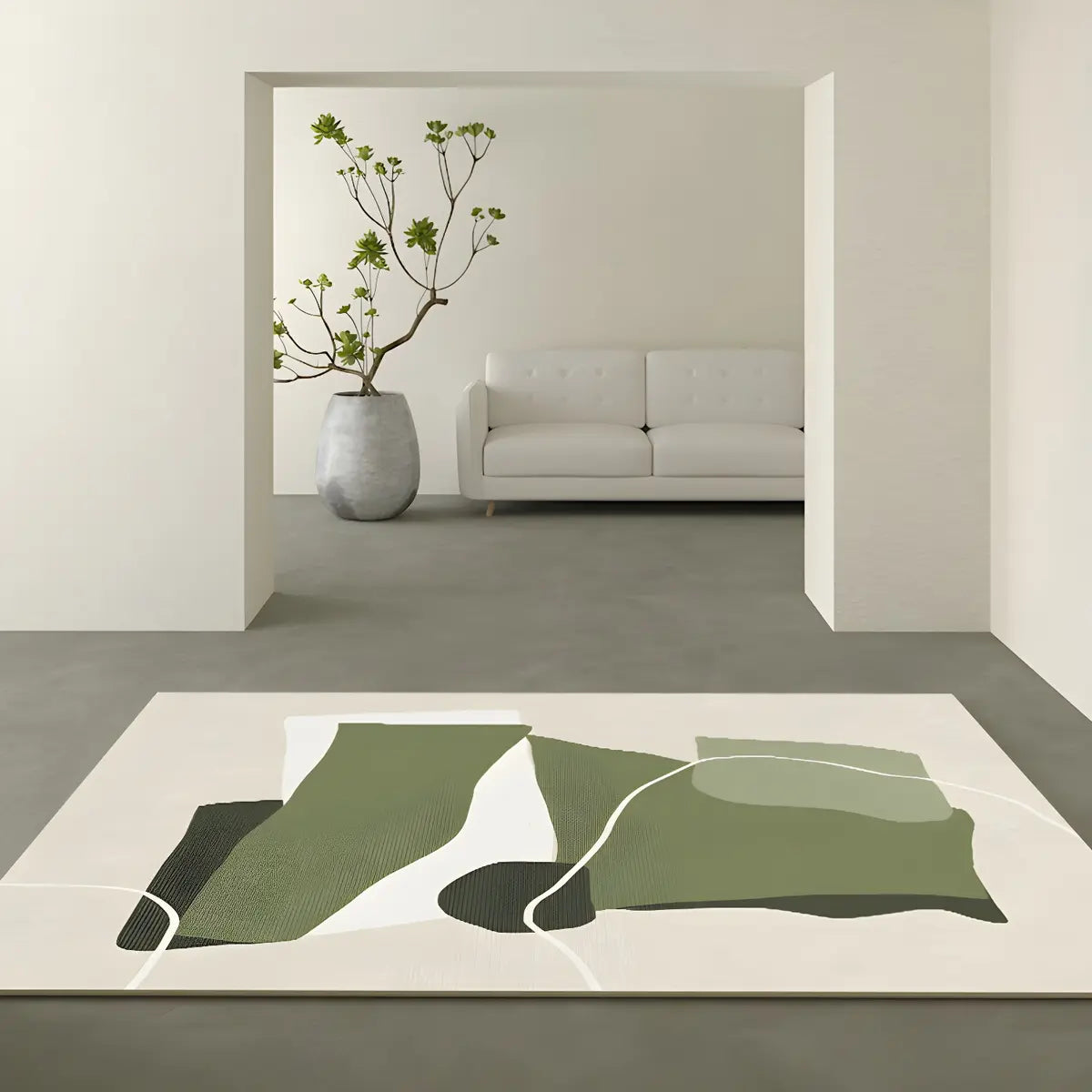 Rectangular Modern Abstract Polyester Green Area Rug Image - 4