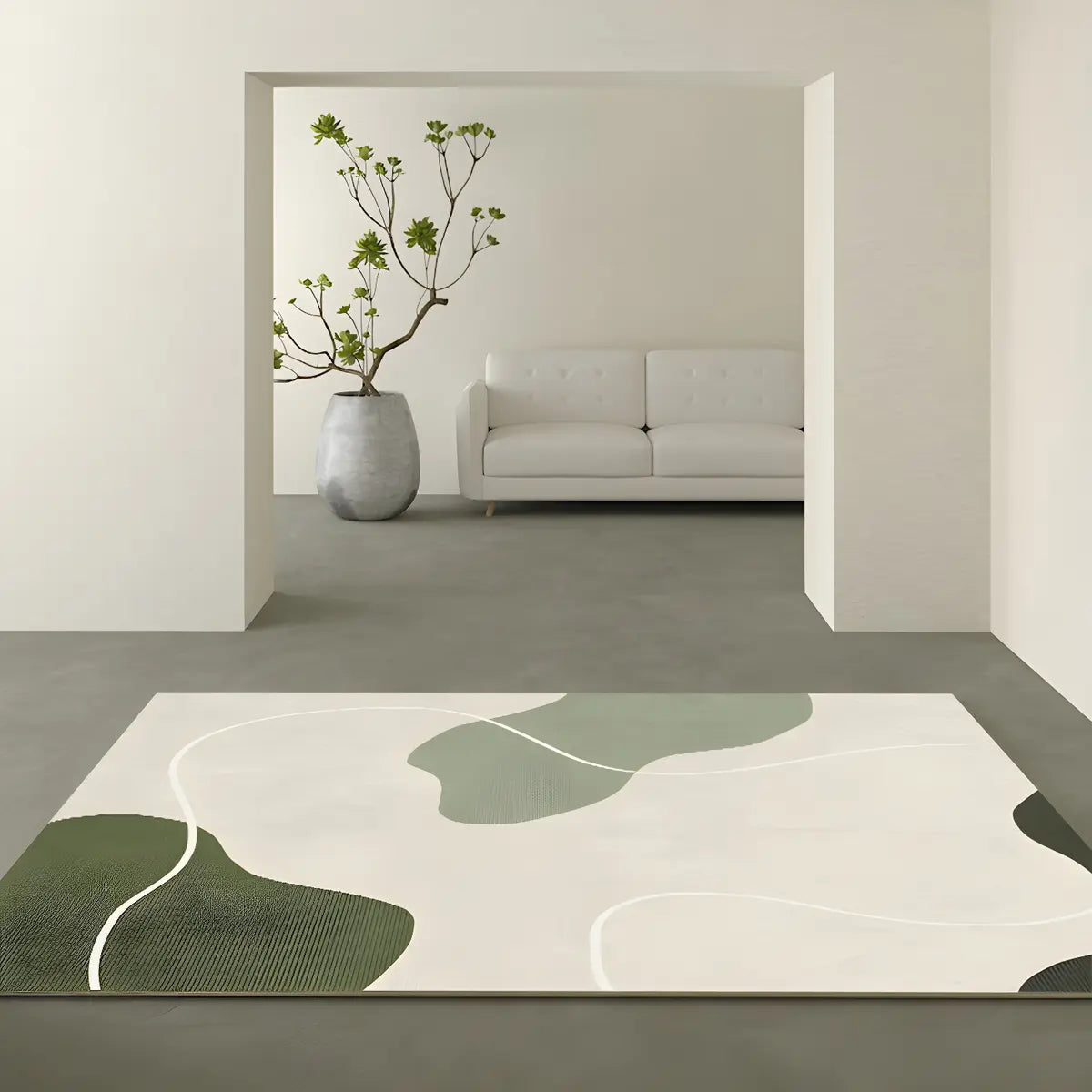 Rectangular Modern Abstract Polyester Green Area Rug Image - 5