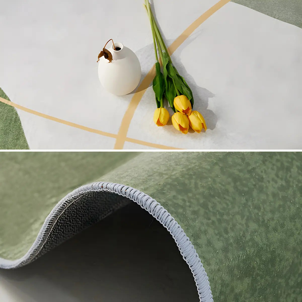 Rectangular Modern Abstract Polyester Green Area Rug Image - 6