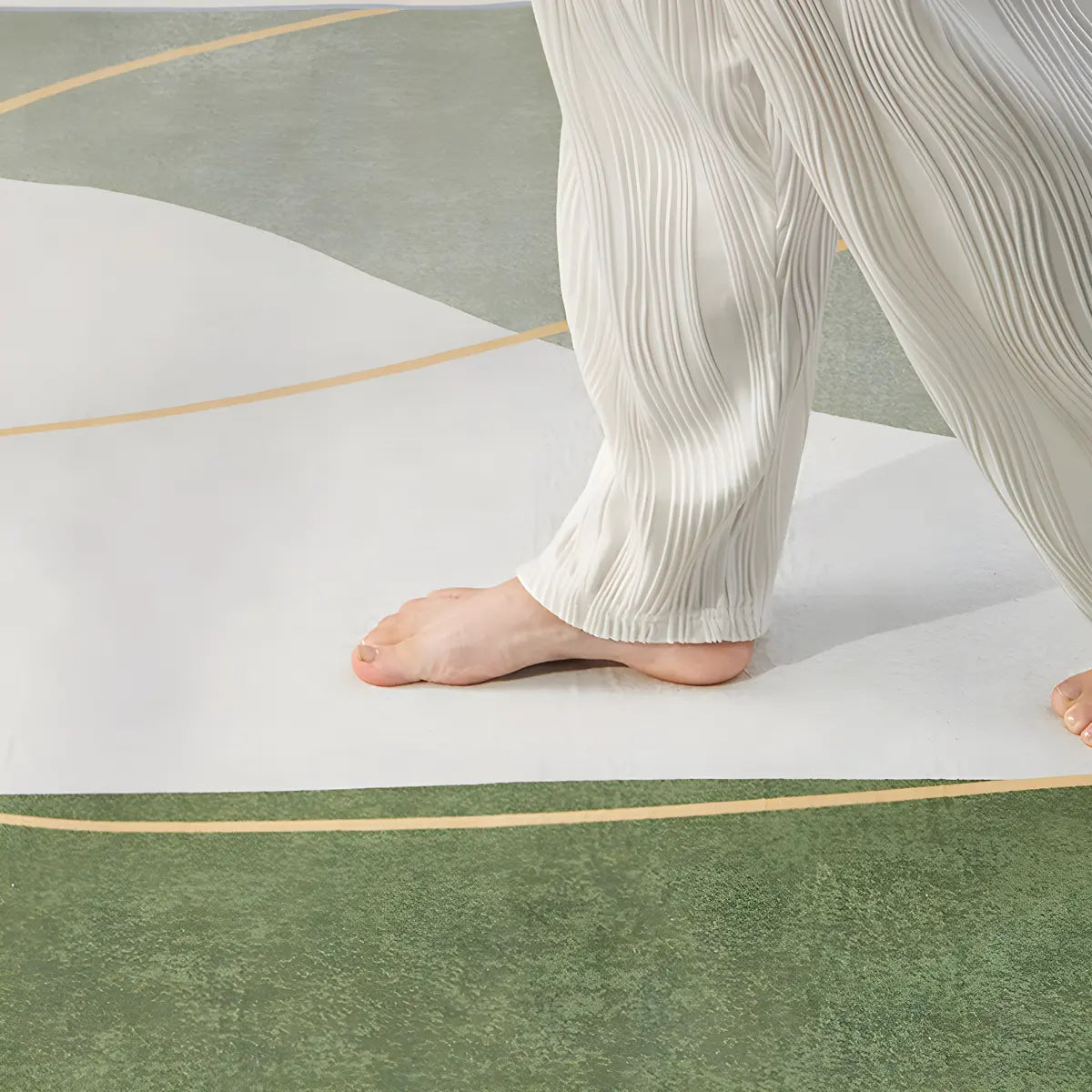 Rectangular Modern Abstract Polyester Green Area Rug Image - 7