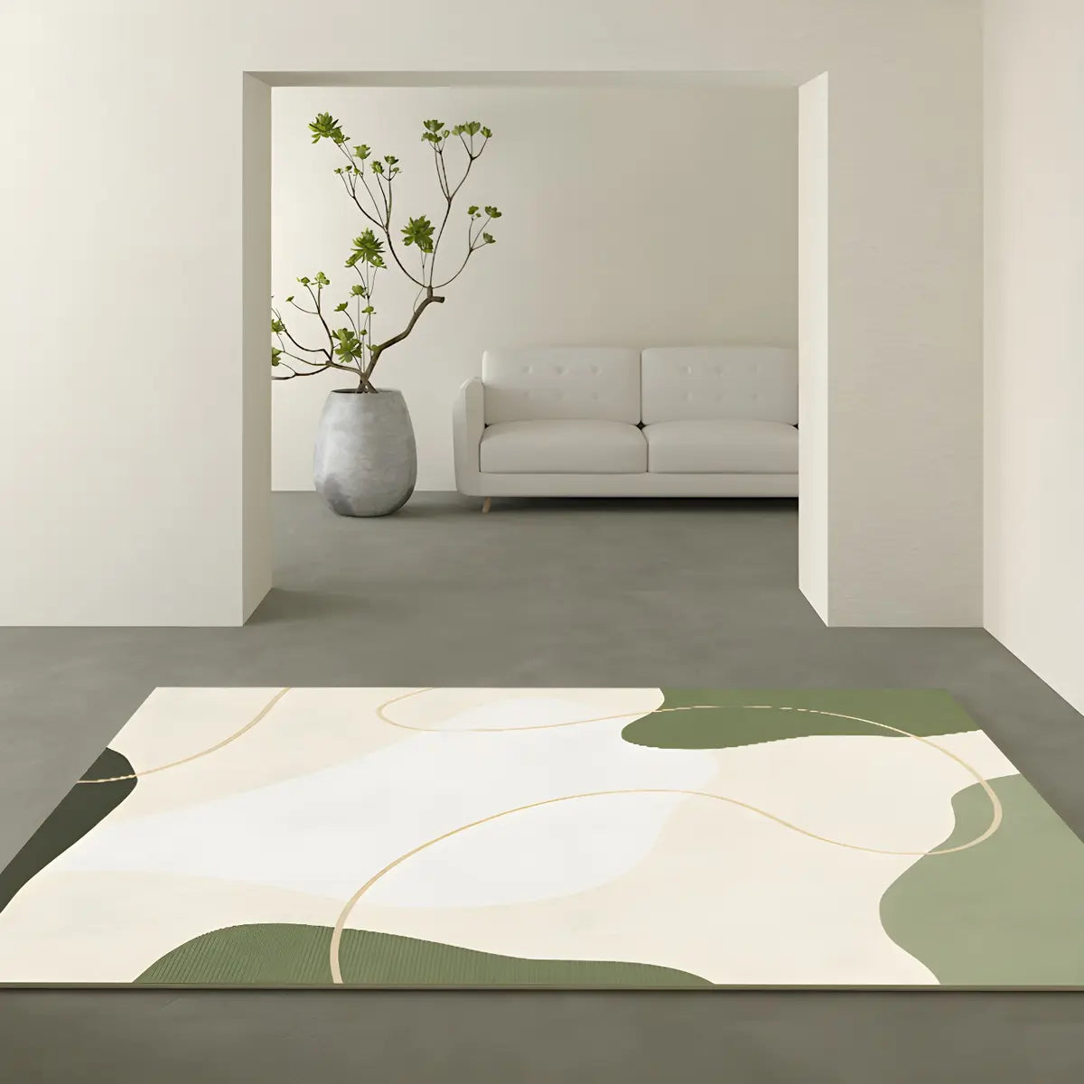 Rectangular Modern Abstract Polyester Green Area Rug Image - 8
