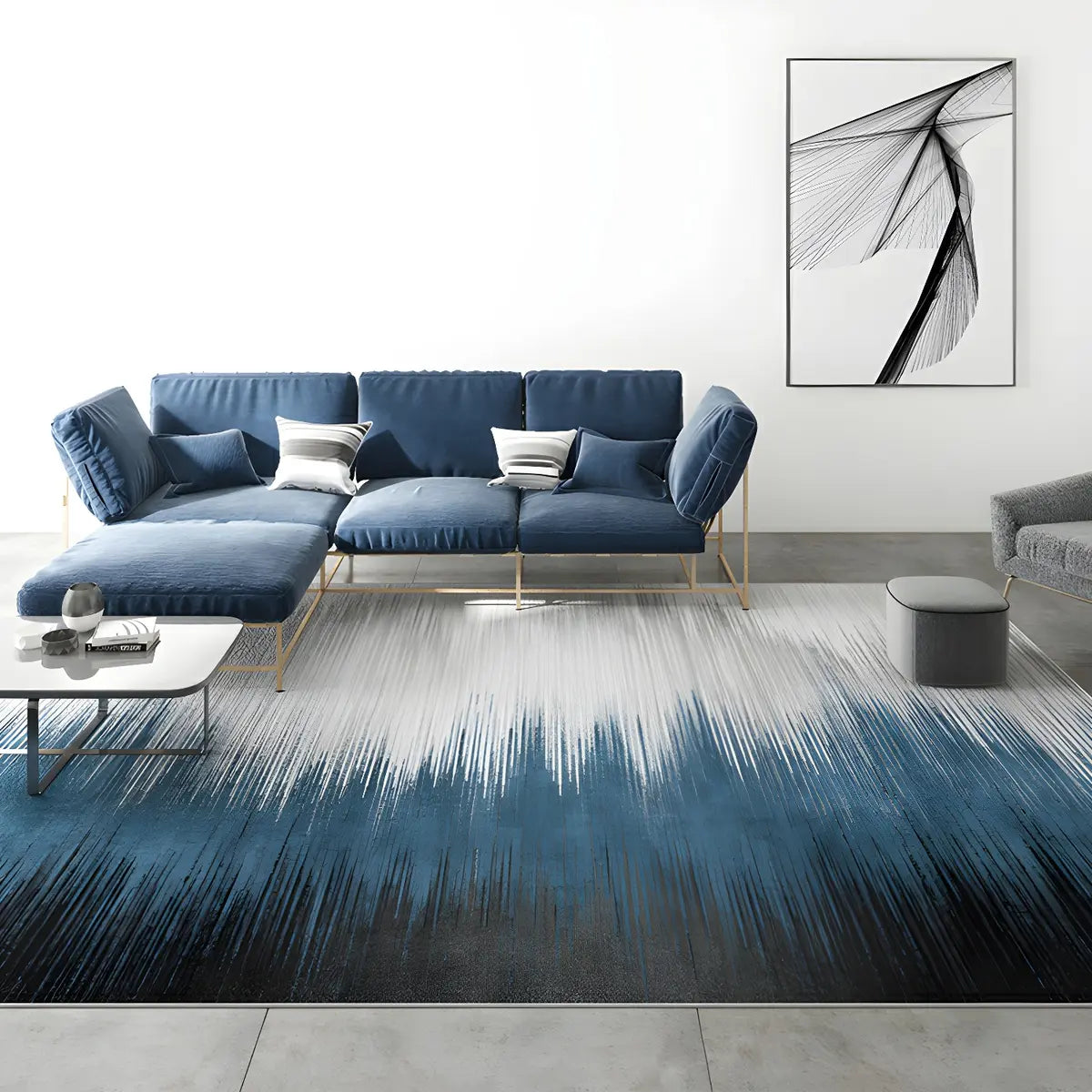 Rectangular Modern Gradient Polyester Blue Area Rug Image - 1