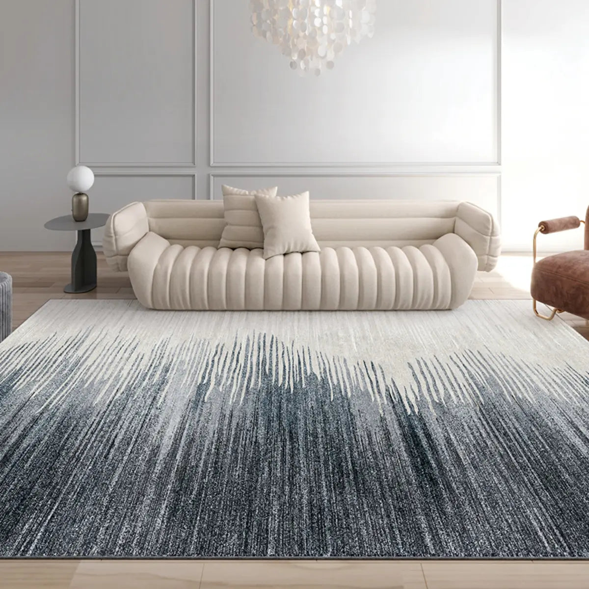 Rectangular Modern Gradient Polyester Blue Area Rug Image - 2
