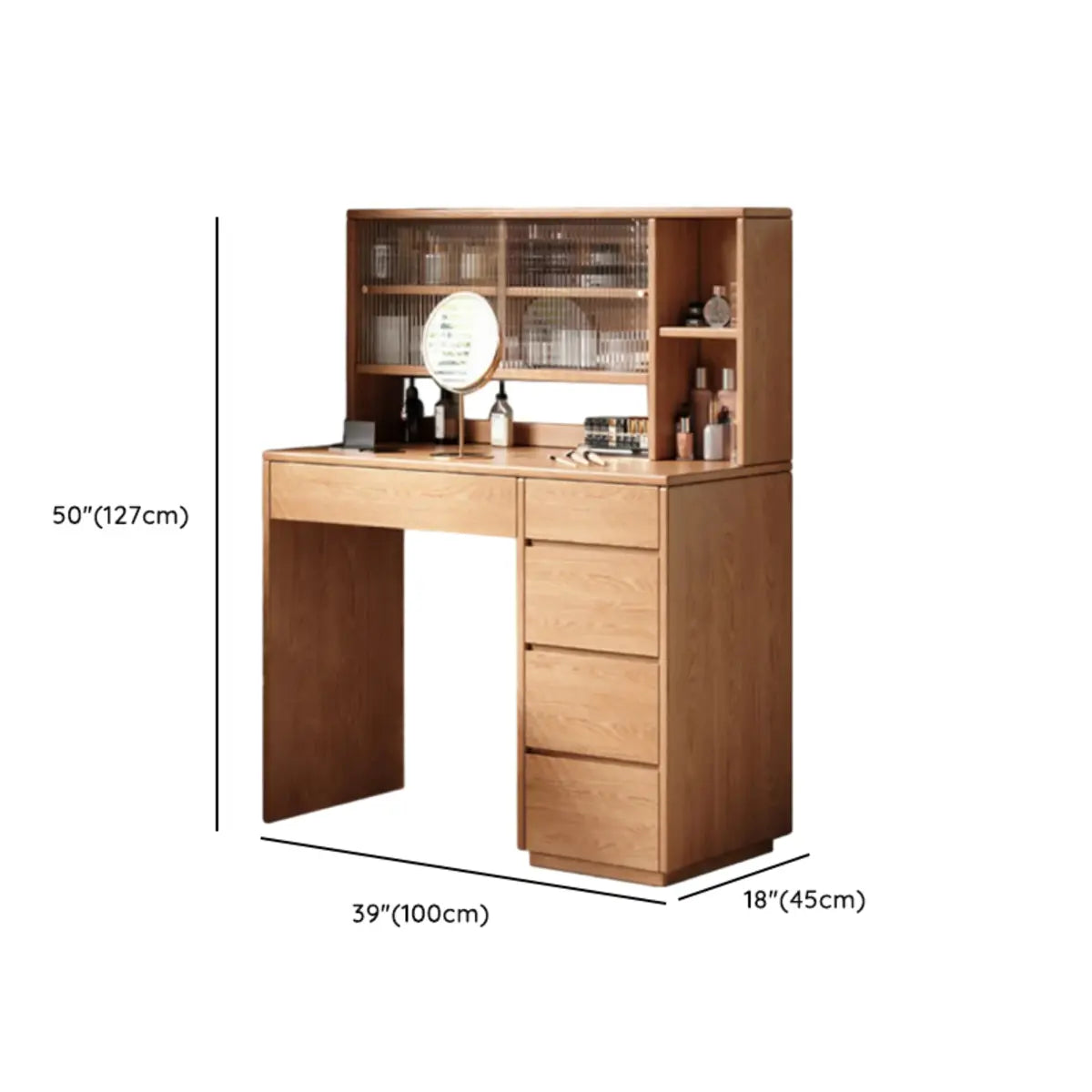 Rectangular Oak Bedroom Makeup Vanity Nut-Brown with Drawers Image - 12