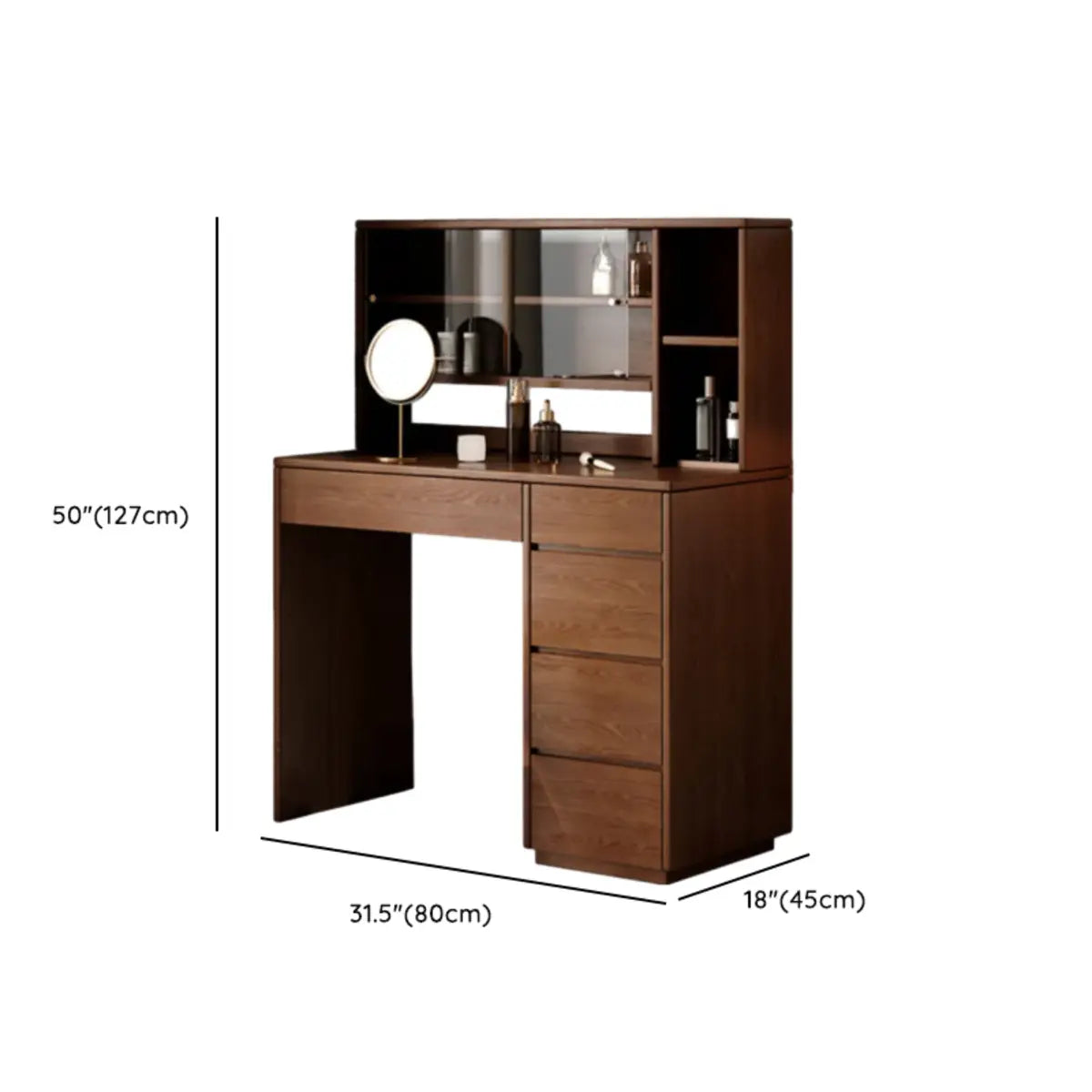 Rectangular Oak Bedroom Makeup Vanity Nut-Brown with Drawers Image - 13