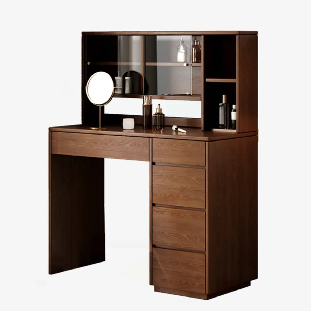 Rectangular Oak Bedroom Makeup Vanity Nut-Brown with Drawers Image - 2