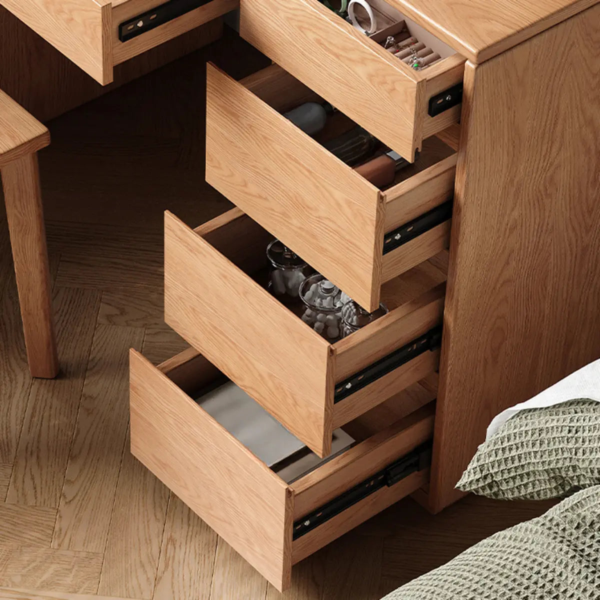 Rectangular Oak Bedroom Makeup Vanity Nut-Brown with Drawers Image - 6