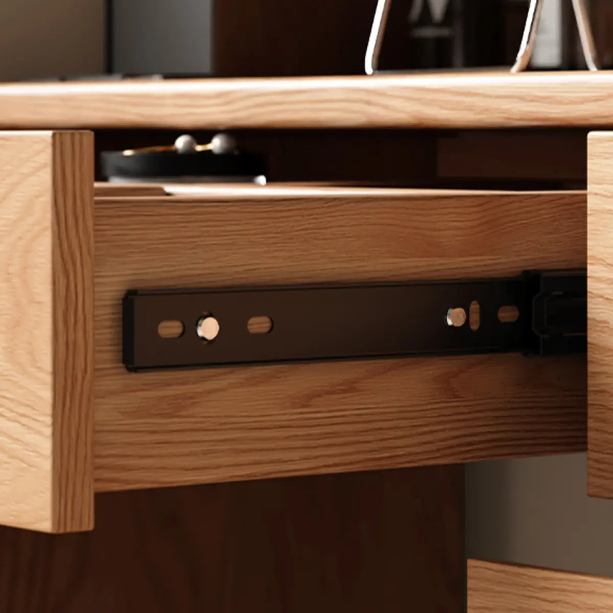 Rectangular Oak Bedroom Makeup Vanity Nut-Brown with Drawers Image - 7