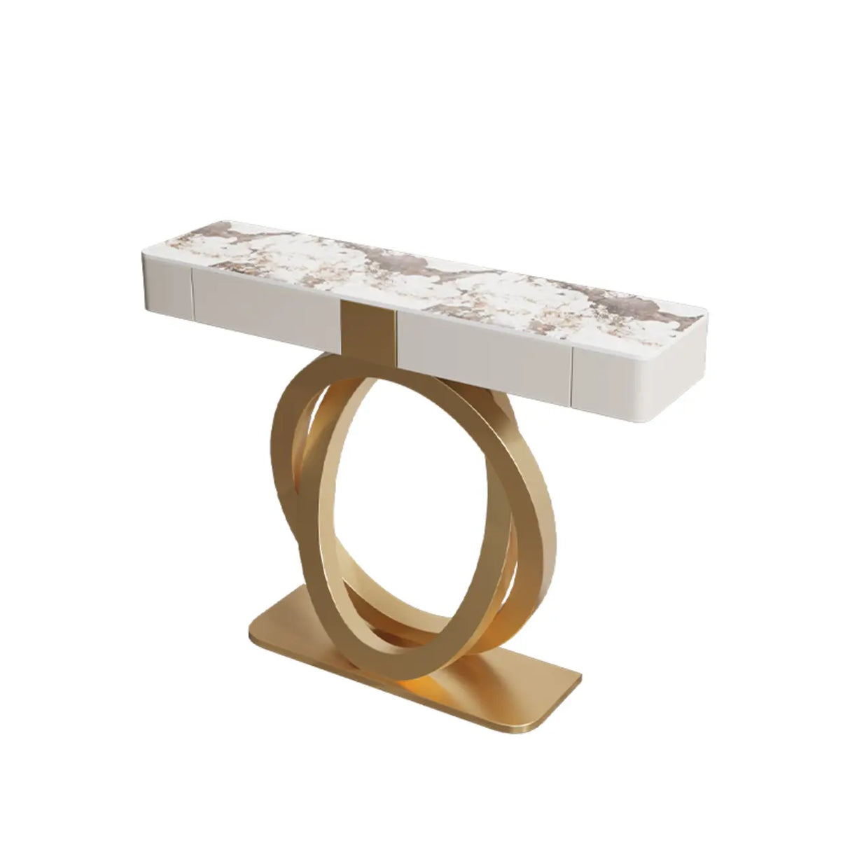 Rectangular Pedestal Stone Gold Base Storage Console Table Image - 3