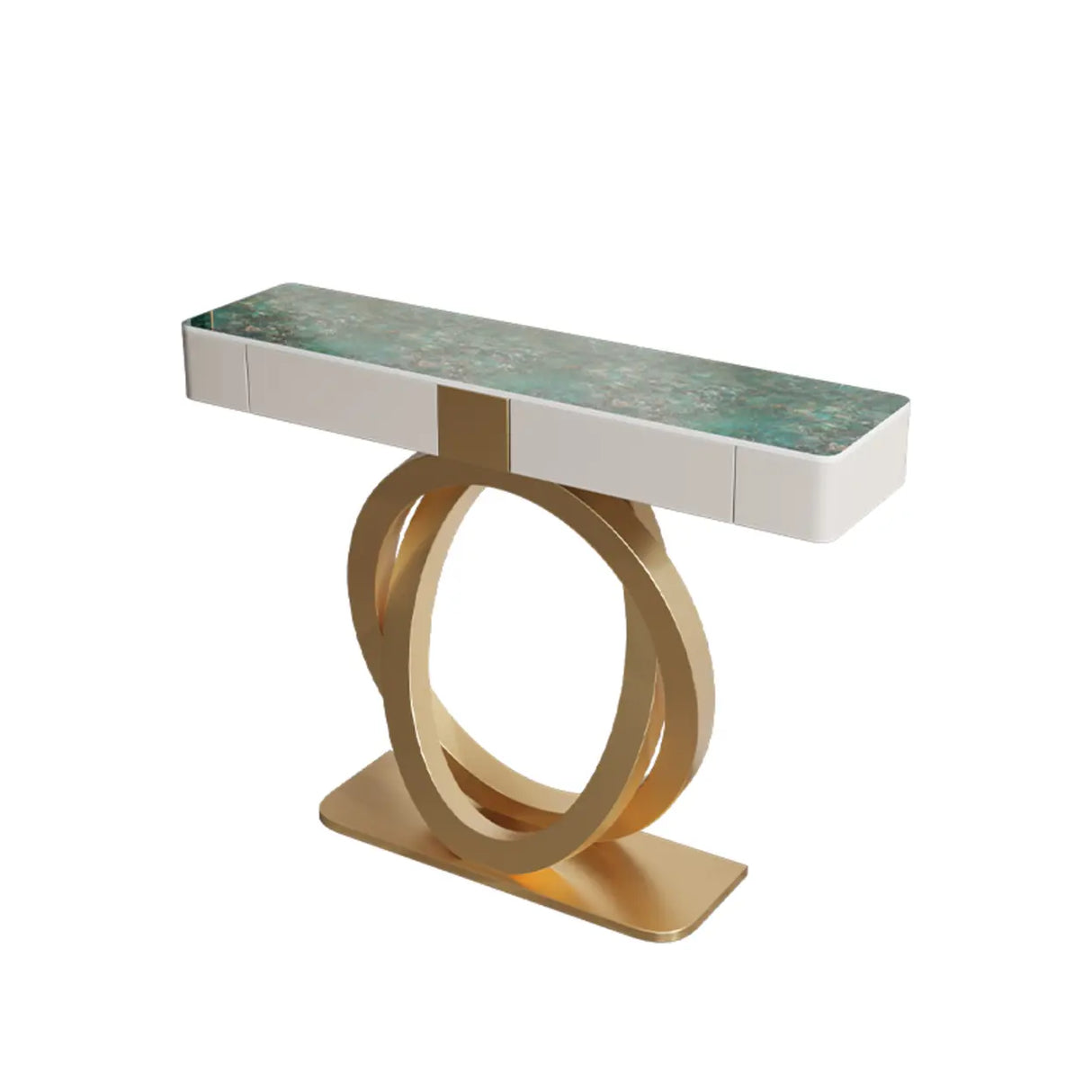 Rectangular Pedestal Stone Gold Base Storage Console Table Image - 5