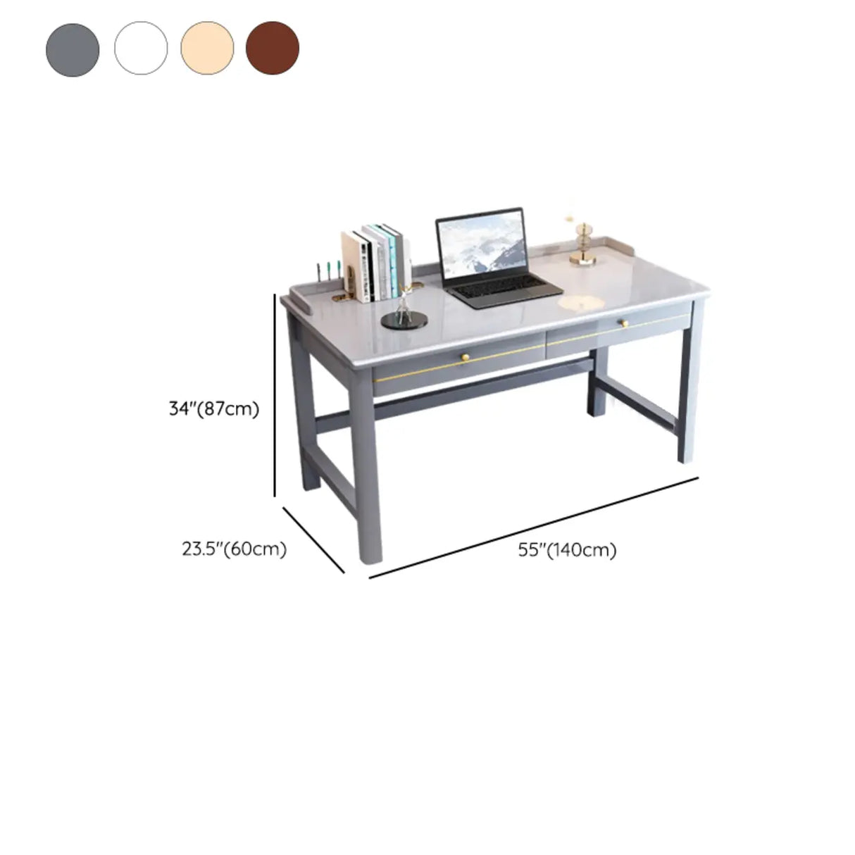 Rectangular Rubberwood Drawers H-Shape Computer Desk Image - 15