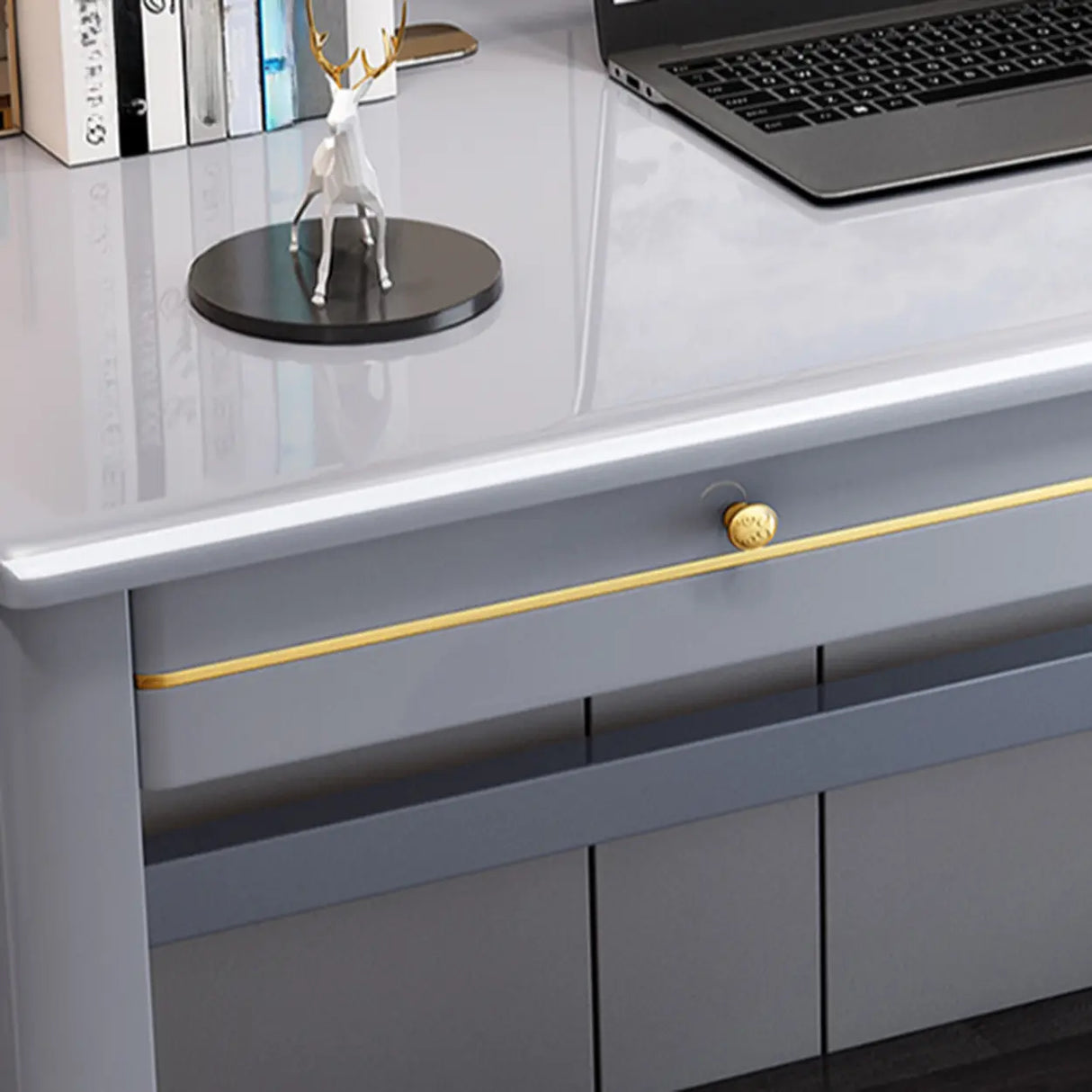 Rectangular Rubberwood Drawers H-Shape Computer Desk Image - 7