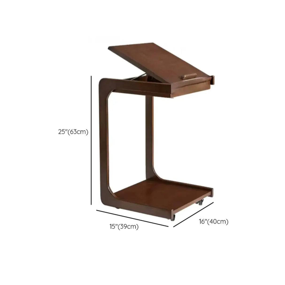 Rectangular Rubberwood Storage Swivel Side Table with Wheels