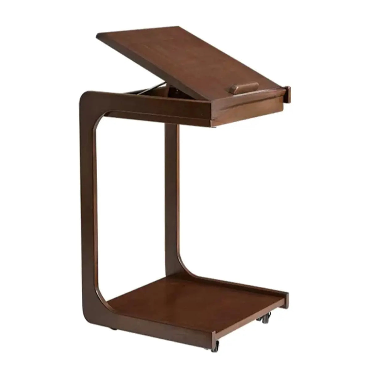 Rectangular Rubberwood Storage Swivel Side Table with Wheels Image - 7