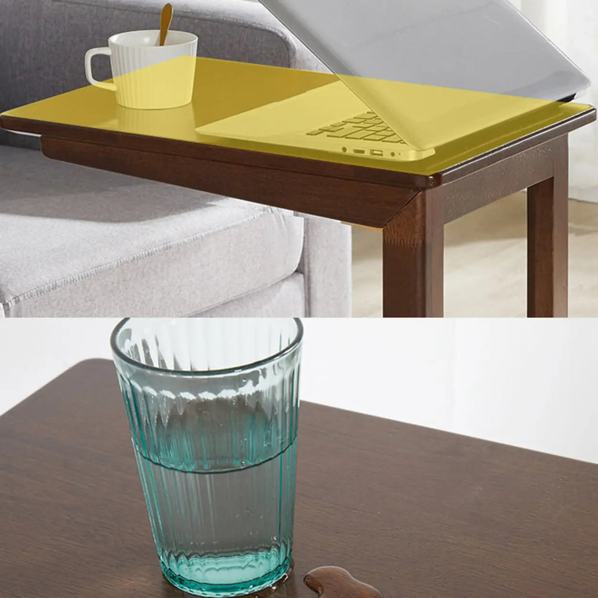 Rectangular Rubberwood Storage Swivel Side Table with Wheels Image - 9