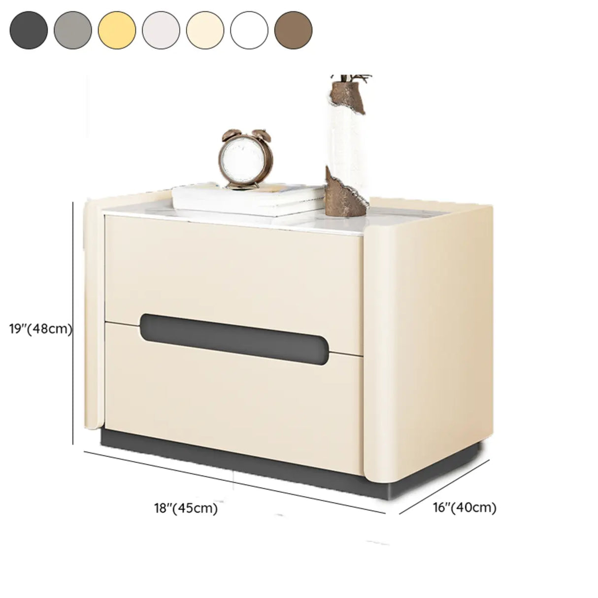 Rectangular Sintered Stone Beige 2-Drawer Nightstand