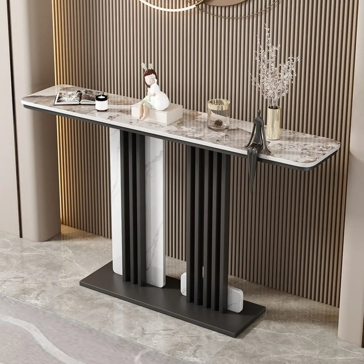 Rectangular Sintered Stone Black Entryway Console Table Image - 1