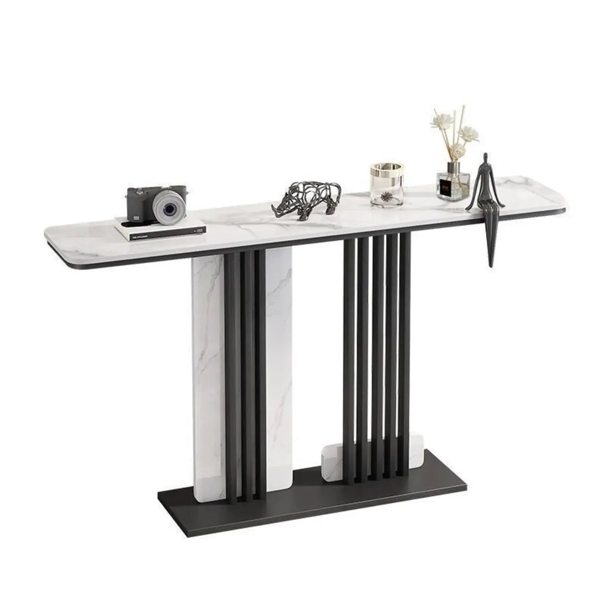 Rectangular Sintered Stone Black Entryway Console Table Image - 3