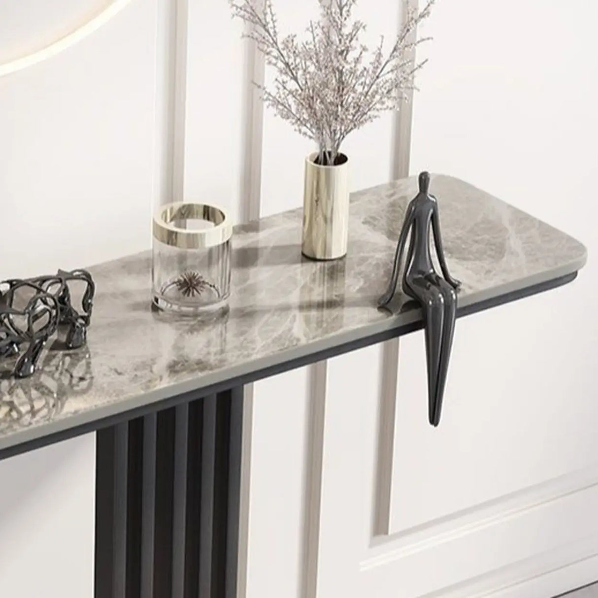Rectangular Sintered Stone Black Entryway Console Table Image - 5