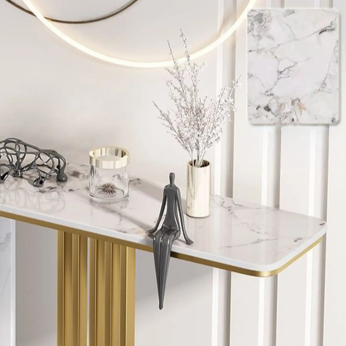 Rectangular Sintered Stone Black Entryway Console Table Image - 6