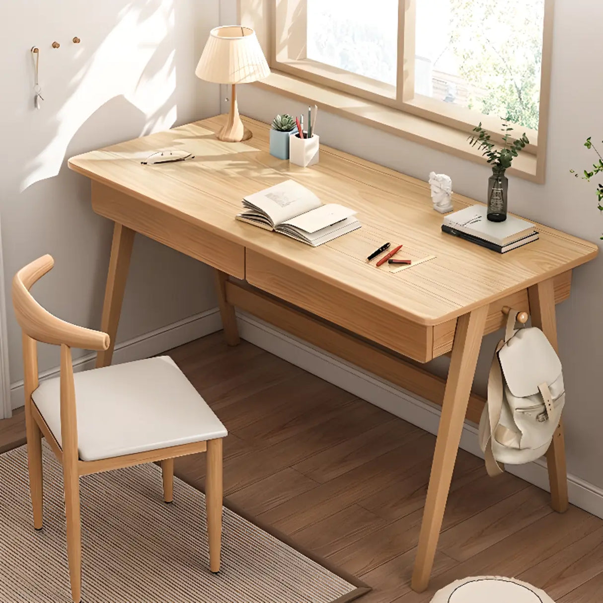 Rectangular Solid Wood Kids Desk with Two Drawers Image - 1