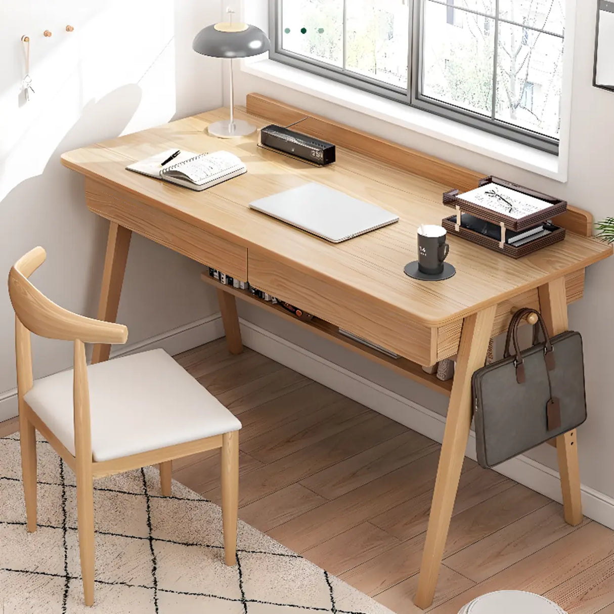 Rectangular Solid Wood Kids Desk with Two Drawers Image - 3