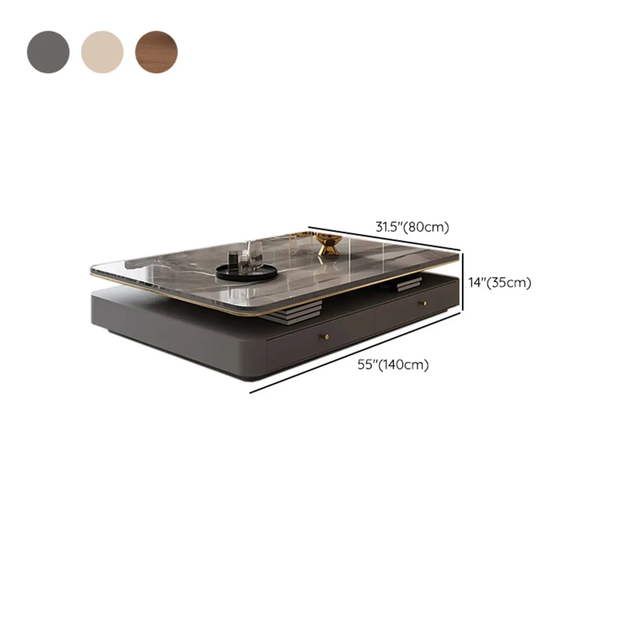 Rectangular Stone Drawers Storage Block Coffee Table