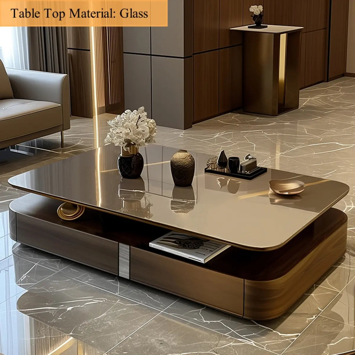 Rectangular Stone Drawers Storage Block Coffee Table Image - 9