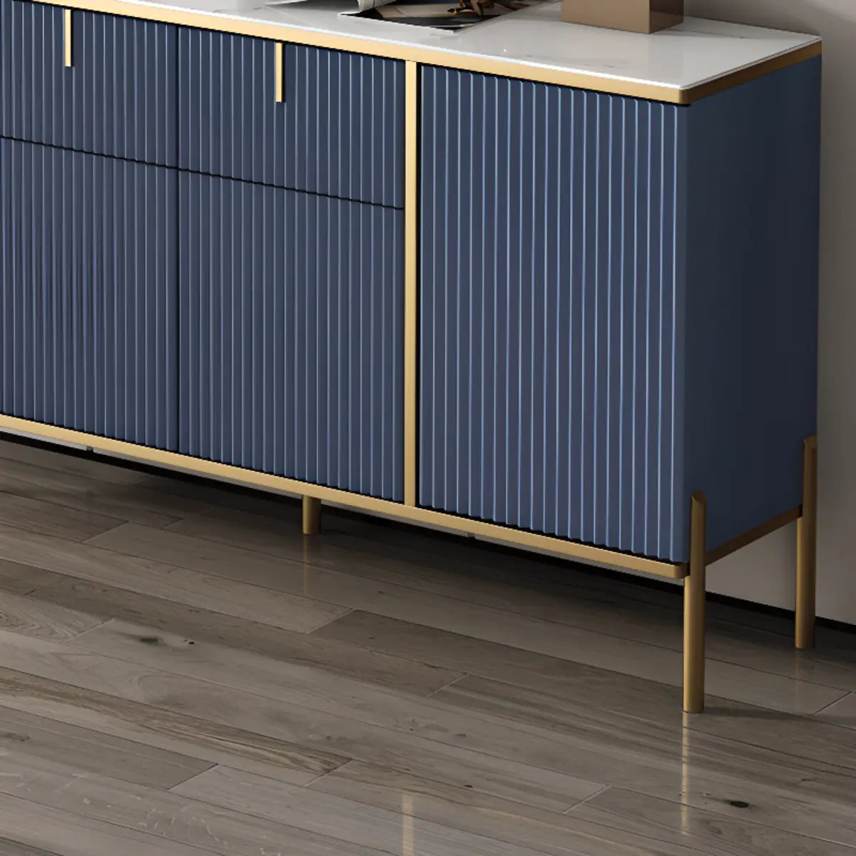 Rectangular Stone Top Black Cabinets Sideboard with Storage Image - 10