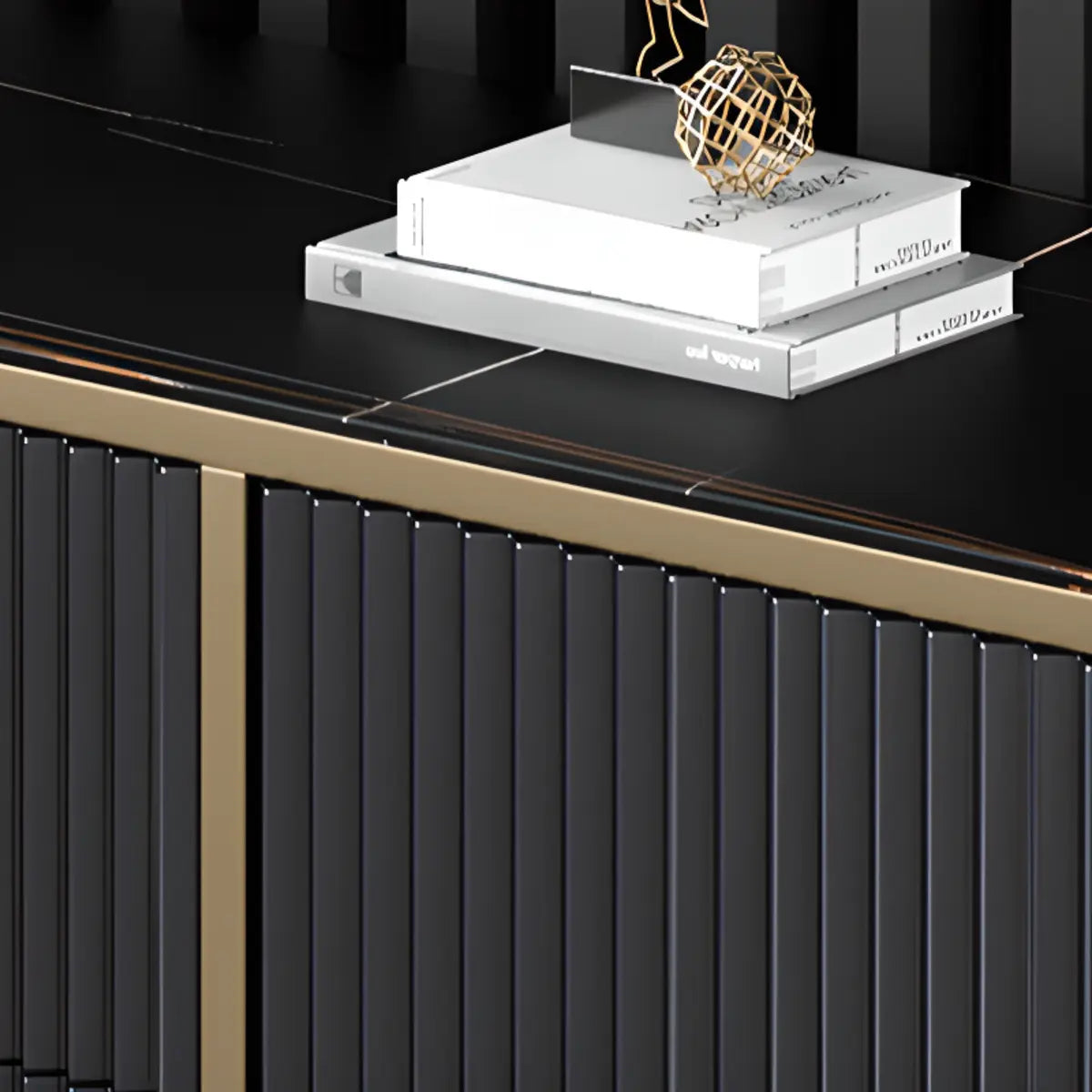 Rectangular Stone Top Black Cabinets Sideboard with Storage Image - 13