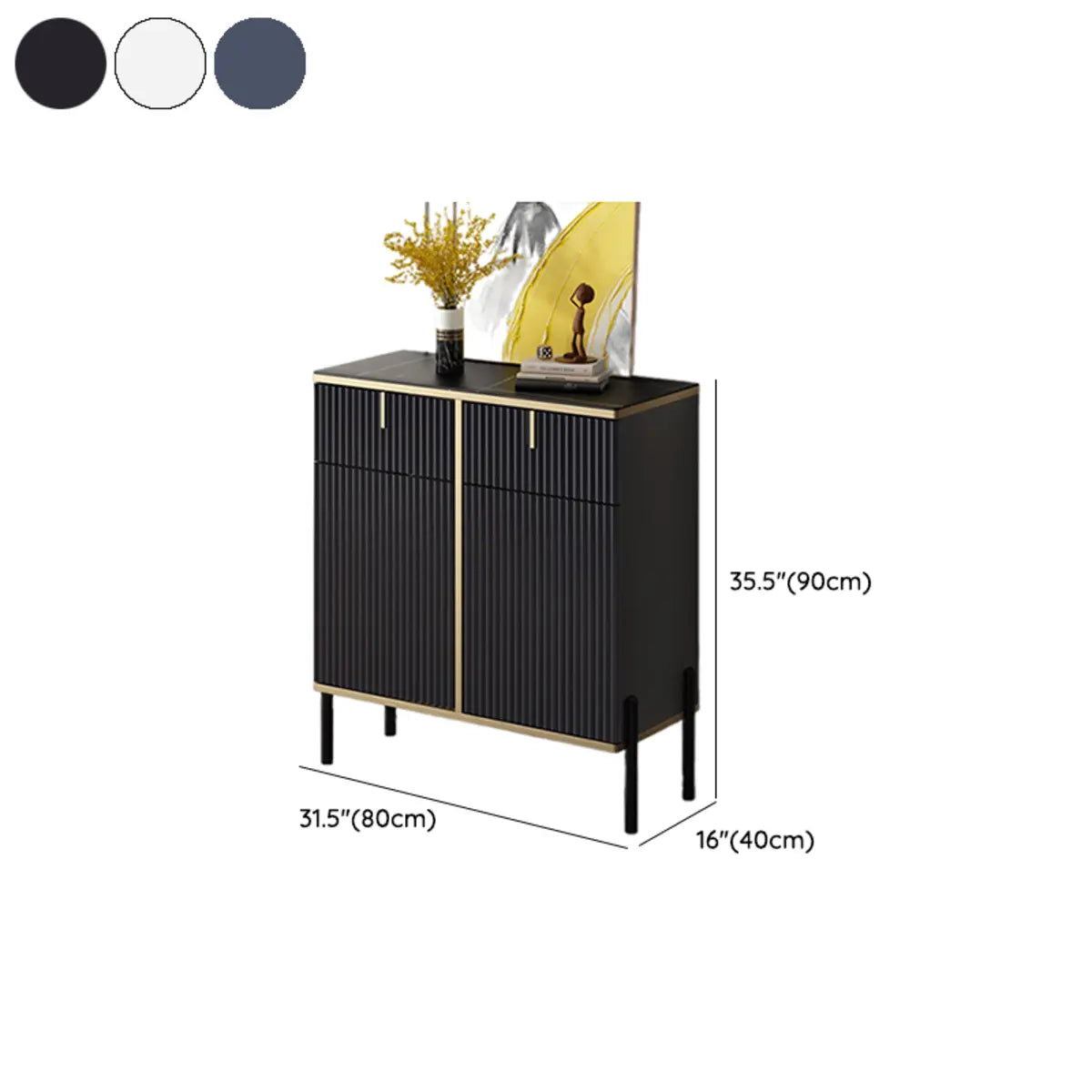 Rectangular Stone Top Black Cabinets Sideboard with Storage