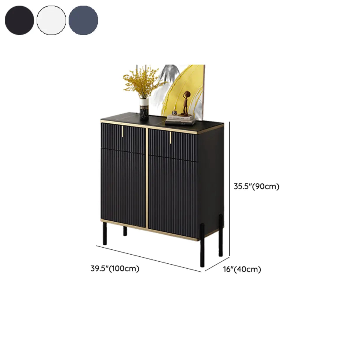 Rectangular Stone Top Black Cabinets Sideboard with Storage Image - 15