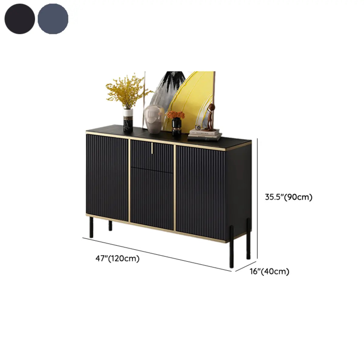 Rectangular Stone Top Black Cabinets Sideboard with Storage Image - 16