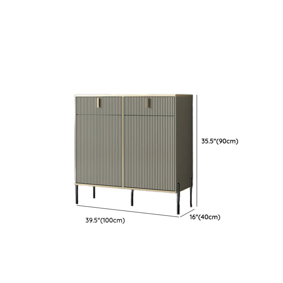 Rectangular Stone Top Black Cabinets Sideboard with Storage Image - 21